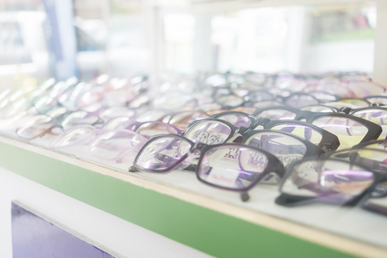 Large selection of eyeglasses on display